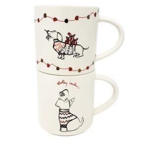 NIB RADLEY London DOG SCOTTIE & DACHSHUND Stackable COFFEE MUG Tea Cup Gift‎ Set